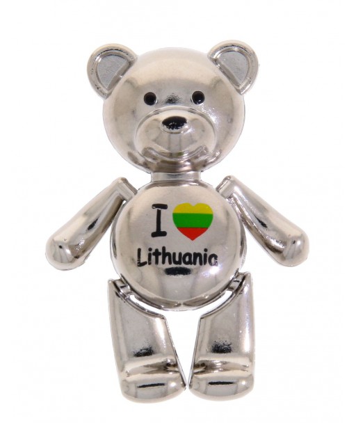 Metal magnet bear I love Lithuania